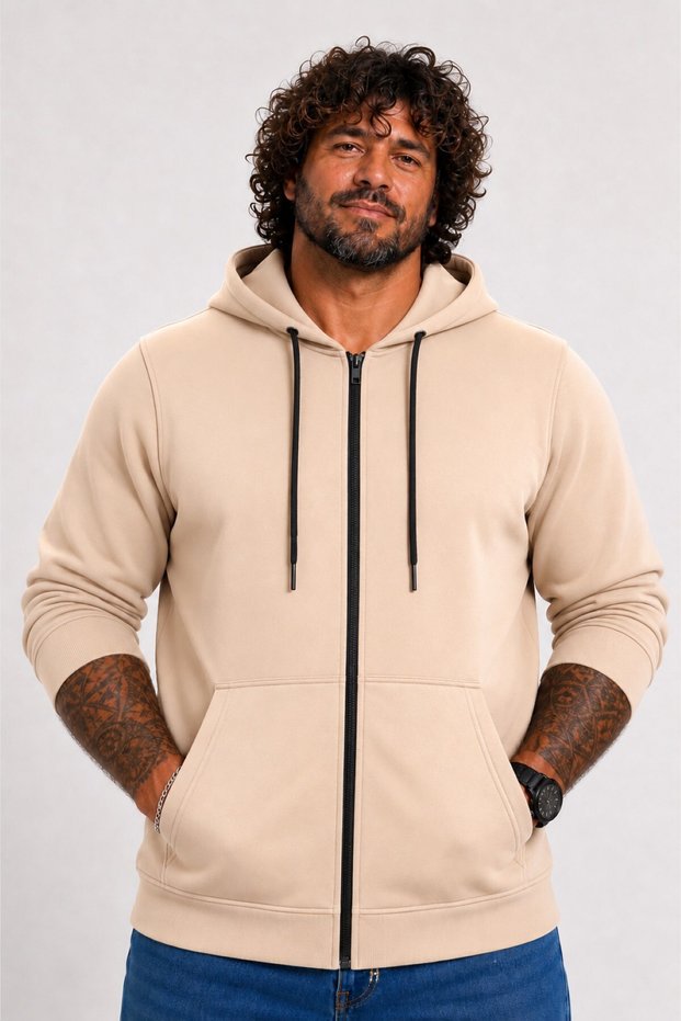 Large Size Unisex Hooded 3Ip Sweat 11701 Beige