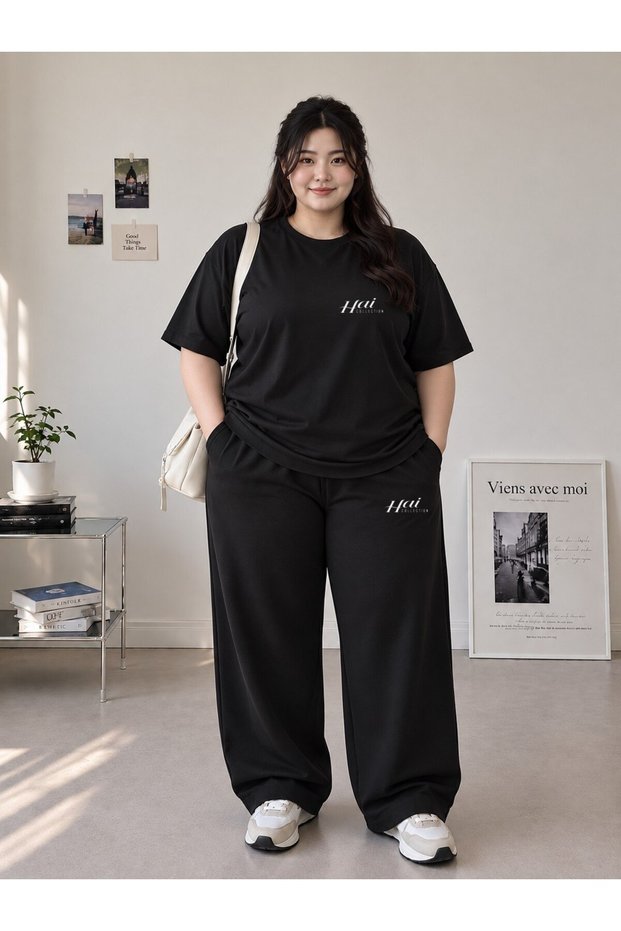 Women's Oversize Casual Tracksuit Set – Loose-Fit Trousers & T-Shirt G545