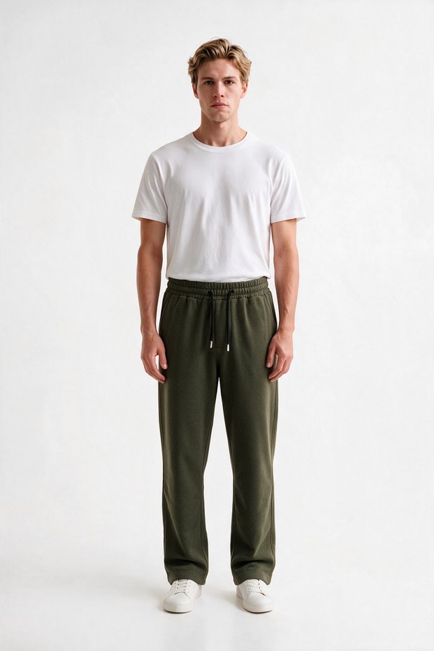 Men's Baggy Loose Fit Khaki Sweatpants, Shaded Winter Style, 3 Yarns