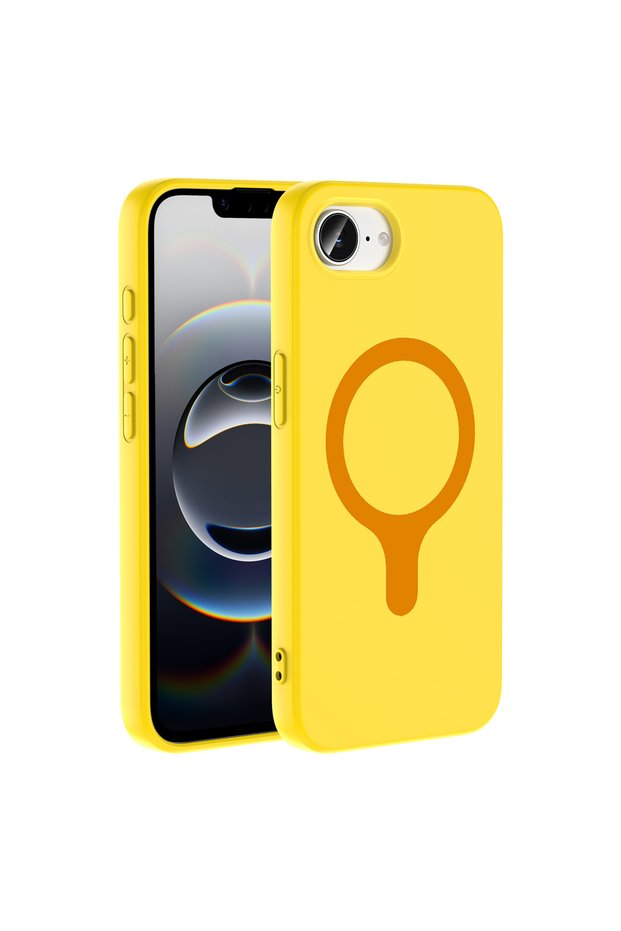 iPhone 16E Compatible Case Magsafe Supported Aris Silicone Cover - Yellow - T42744