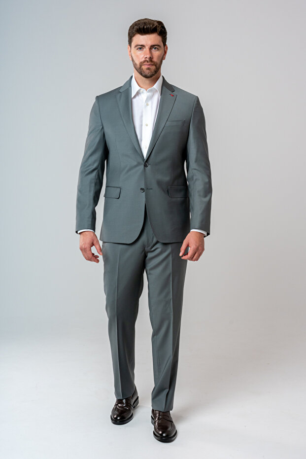 Ds Damat Slim Fit Smoked Plain Wool Suit