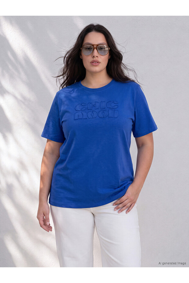 Blue Plus Size 100% Cotton Women's T-Shirt