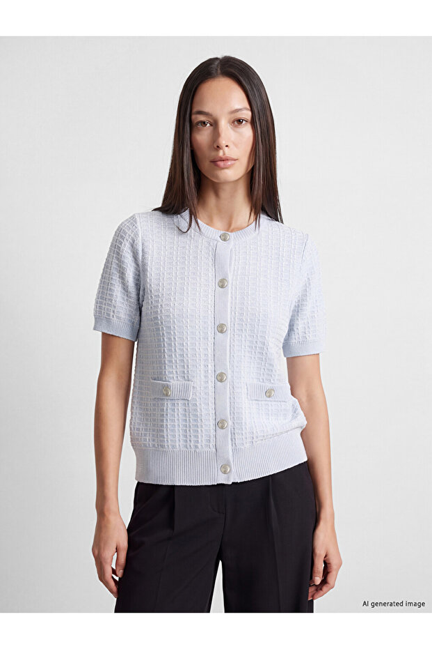 Özmarka New Season Blue Self-Patterned Women's Knitwear Cardigan
