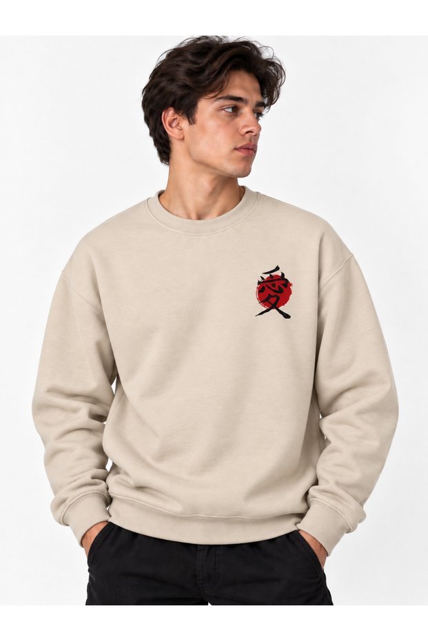 Unisex Crew Neck Minimal Patterned Sweatshirt Comfortable Fit Modern Daily Wear