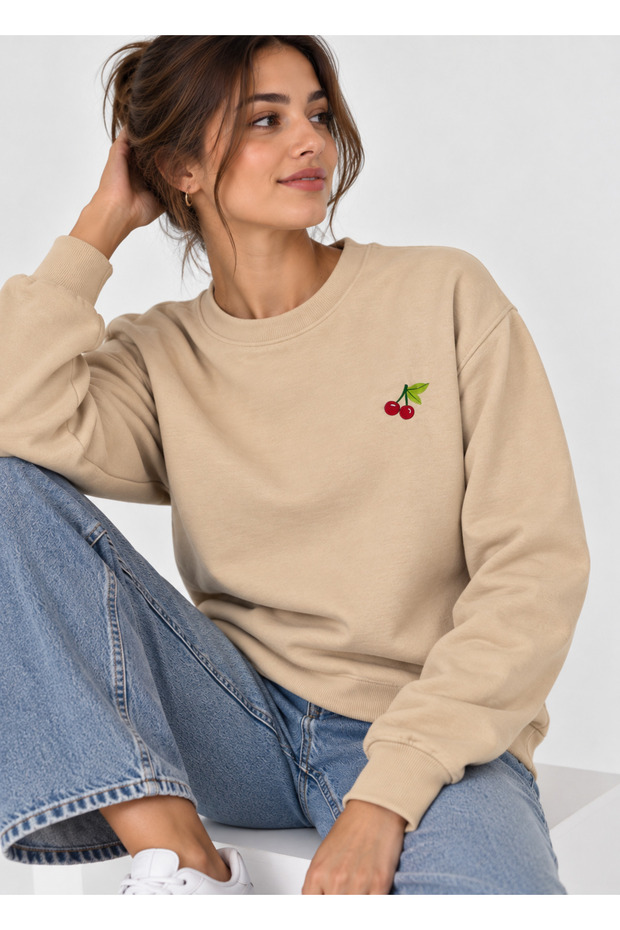 Unisex Crew Neck Minimal Patterned Sweatshirt Comfortable Fit Modern Daily Wear