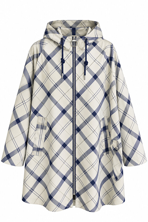 Patterned Navy Blue Parka Jacket