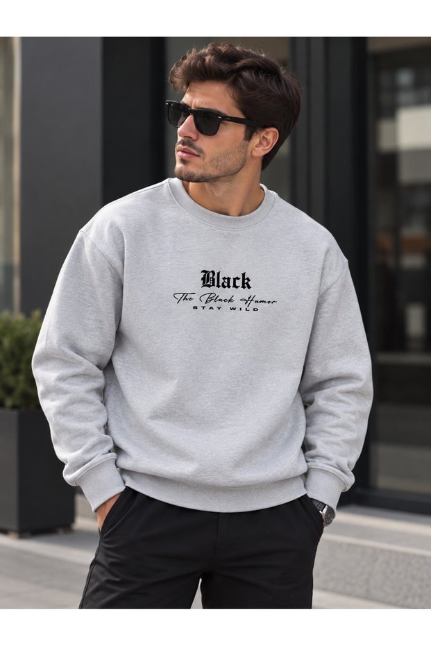 Unisex Crew Neck Minimal Patterned Sweatshirt Comfortable Fit Modern Daily Wear