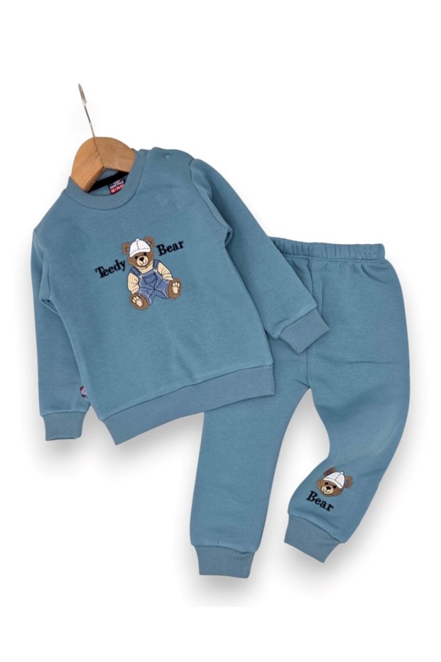 Baby Boy Winter 3 Thread Threaded Bear Bear Printed 6-9-12-18-24 Months 2-Piece Top and Bottom Set