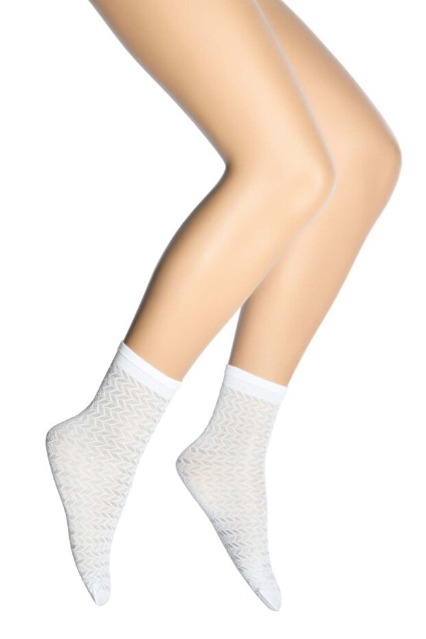 Women's Spike Patterned Micro Socks - White