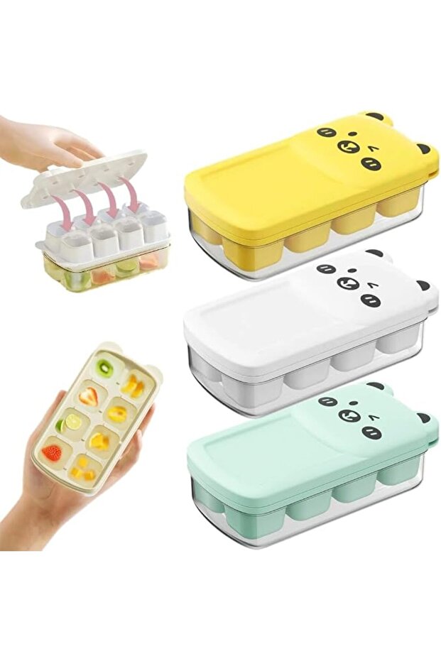 3-pack Small Ice Cube Trays With Lid and Bin,8 Cubes Each, Easy Release and Stackable,Ice Cu