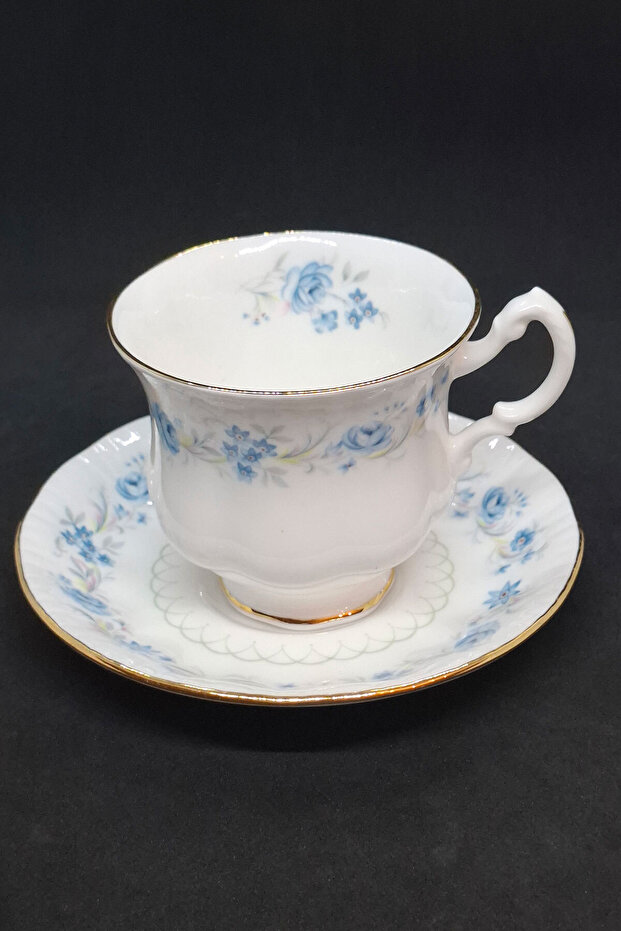 Bone China Blue Flower Wreath Cup 2 Pieces 170 ml