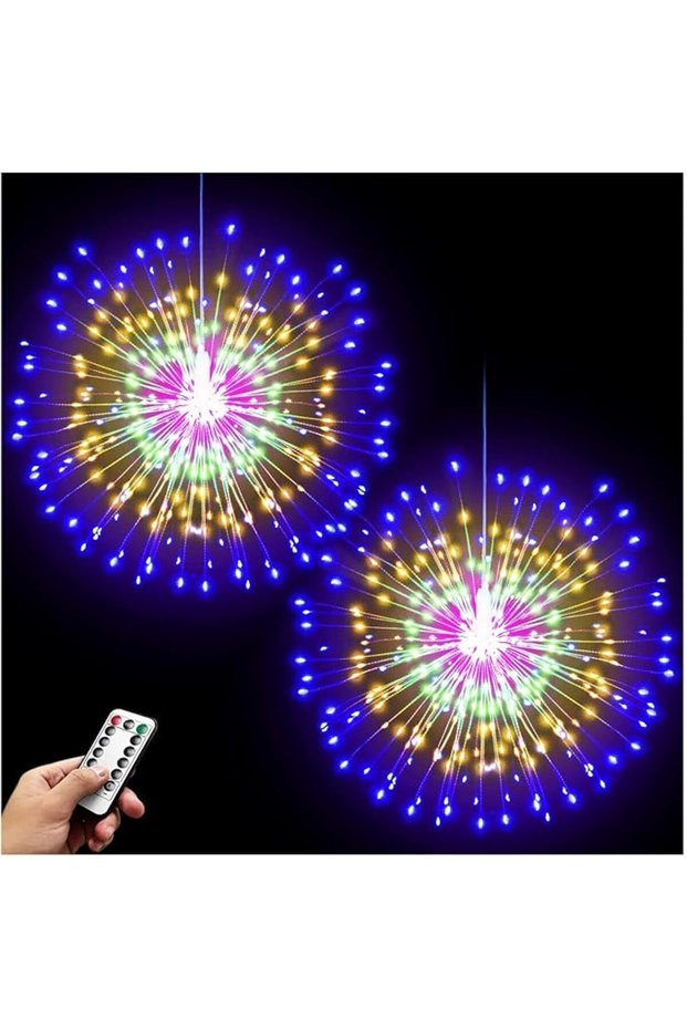 أضواء دينيك مايك ستاربرست 200 LED على شكل ألعاب نارية، أضواء كروية بسلك نحاسي مع جهاز تحكم عن بعد، 8 أوضاع إضاءة