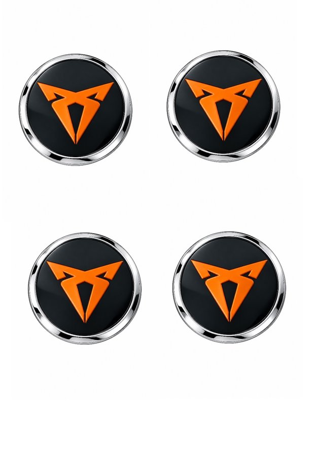 Cupra Logo 59 mm Aluminum (Black-Orange) 4 Pcs Aluminum Wheel Hub Sticker 4 Pcs