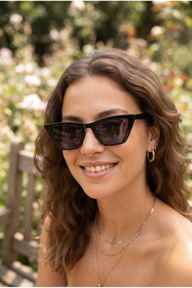 Lorent Black Sunglasses Cateye Frame Black Glass Colorful 55 Ekartman