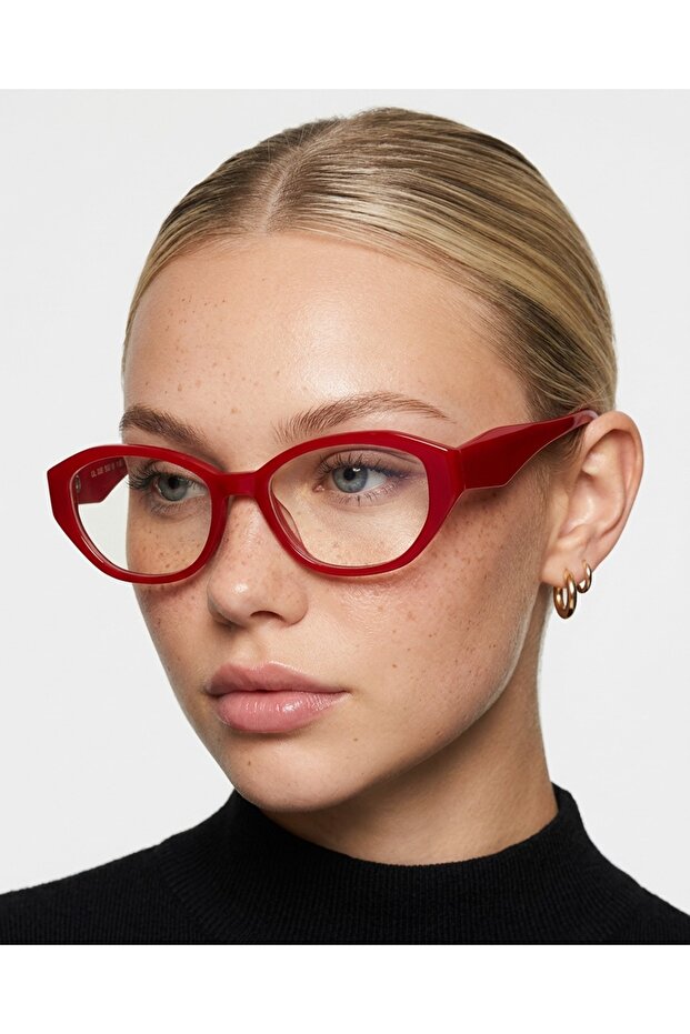 Stella Red Red Geometric Cat Eye Thick Handle Blue Light Protective Glasses