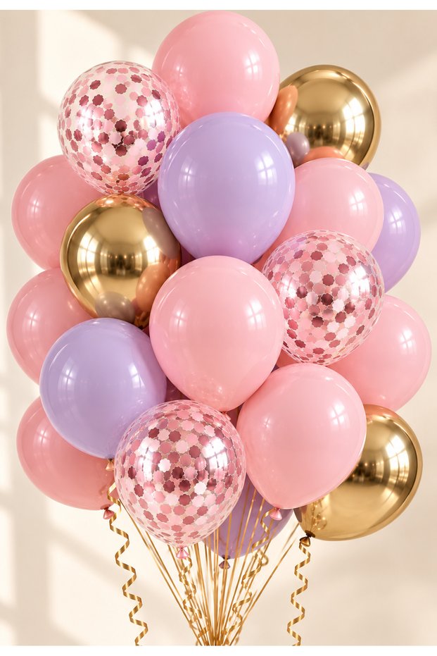 Pink Lilac Gold Balloon Set 20-Piece Chrome Gold Pink Confetti Birthday Baby Shower Girl's Party Decoration Balloons