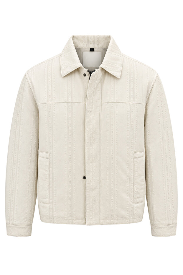 Men's Textured Jacket Classic Collar Zipper Snap Pocket Coat&Jacket