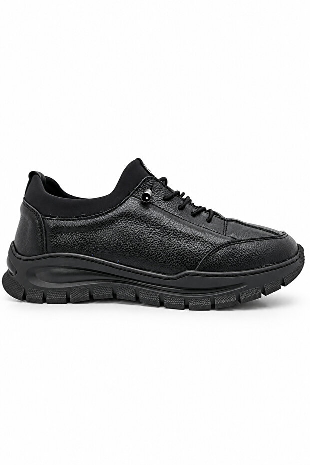 Black 100% Genuine Leather Women's Casual Shoes | Rubber Sole Full Mold | Stretchable Smart Laces Full Orthopedic | Modern Casual Women's Shoe Model for Comfortable Daily Use