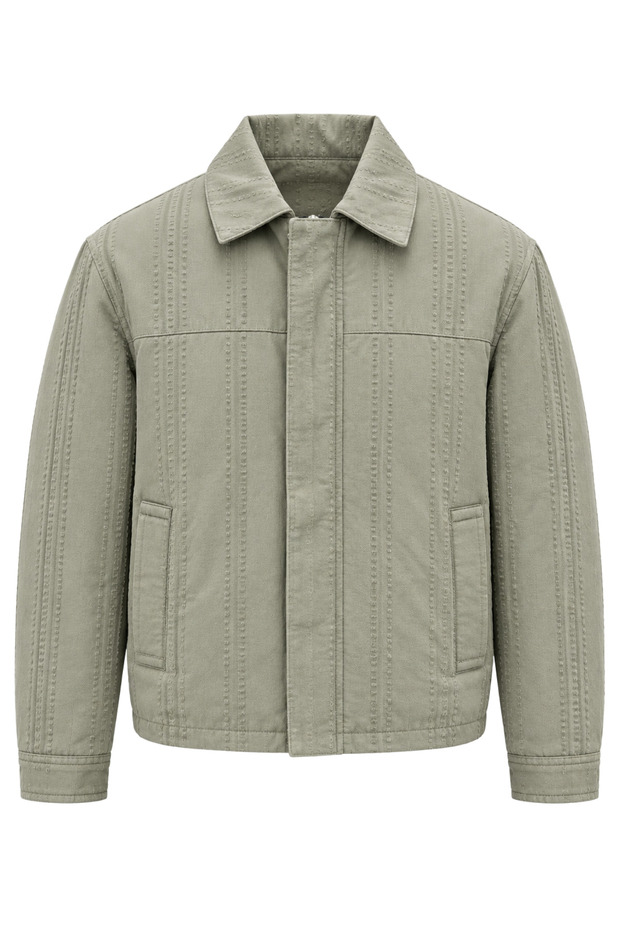 Men's Textured Jacket Classic Collar Zipper Snap Pocket Coat&Jacket