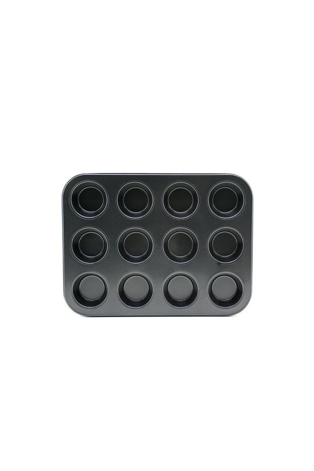 12-Compartment Metal - Black Flat Muffin - Cake Mold (5690)