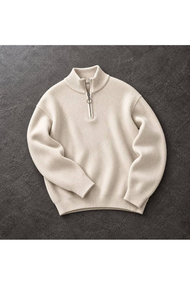 Men's Knitwear Sweater Half Zipper High Collar Ribbed Textured Long Sleeve Regular Fit Stylish Casual Classic Autumn Winter Sweater