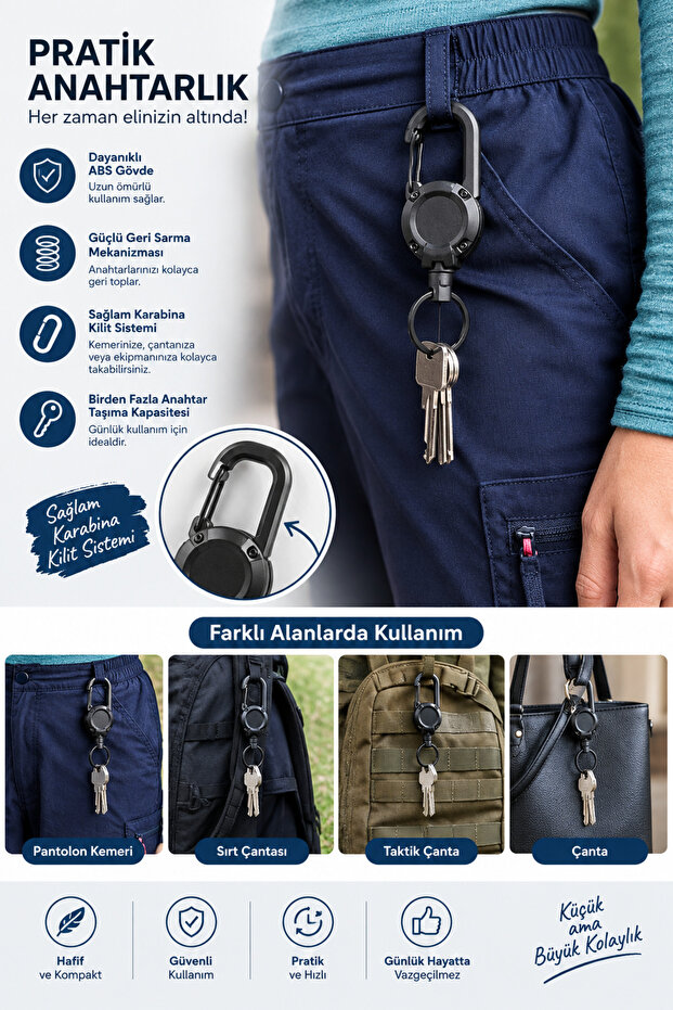 Retractable Carabiner Keychain – Multi-Key Carrying Device with Lock