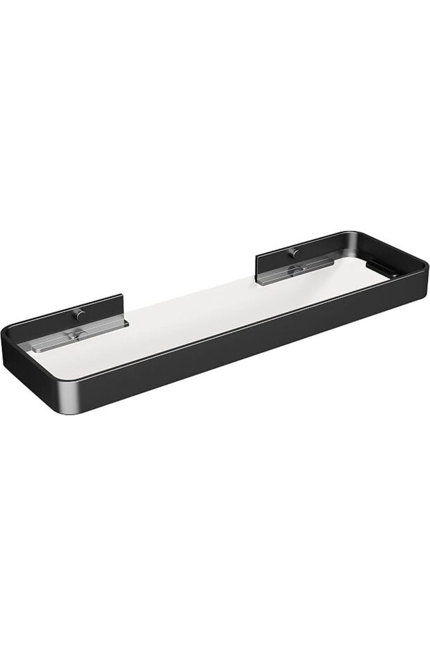 40cm Wall Mounted Shower Caddy, 16 Inch Tempered Glass Bathroom Shelf, White Floating Wall Organizer