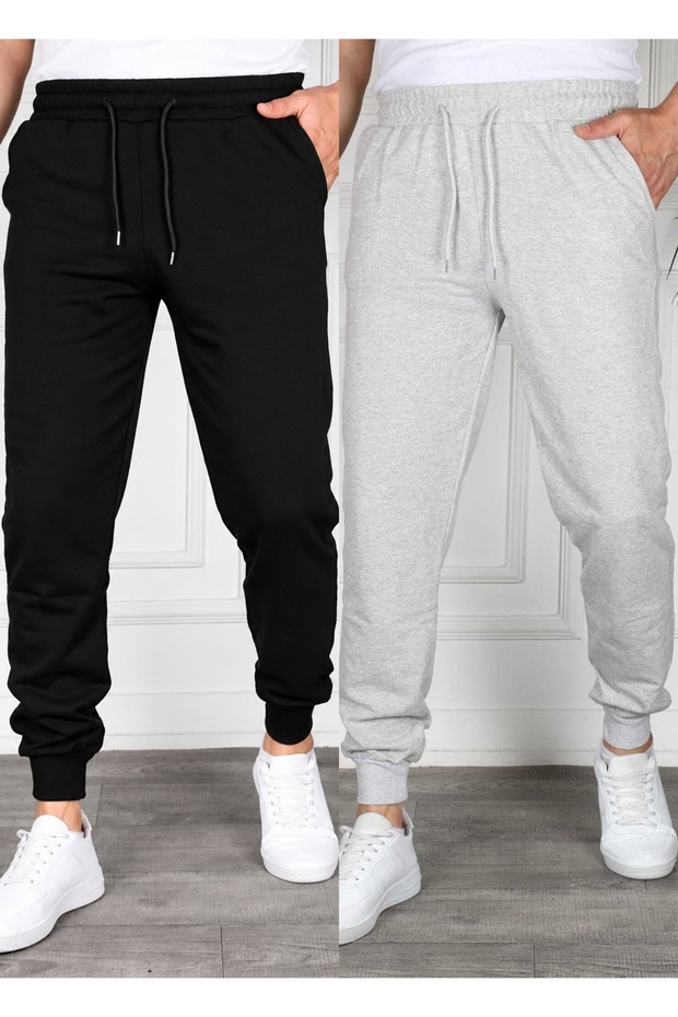 Set of 2 Unisex Regular Fit Ribbed Leg Black, Gray, Navy Blue, Anthracite Color Sweatpants, Sports Sweatpants