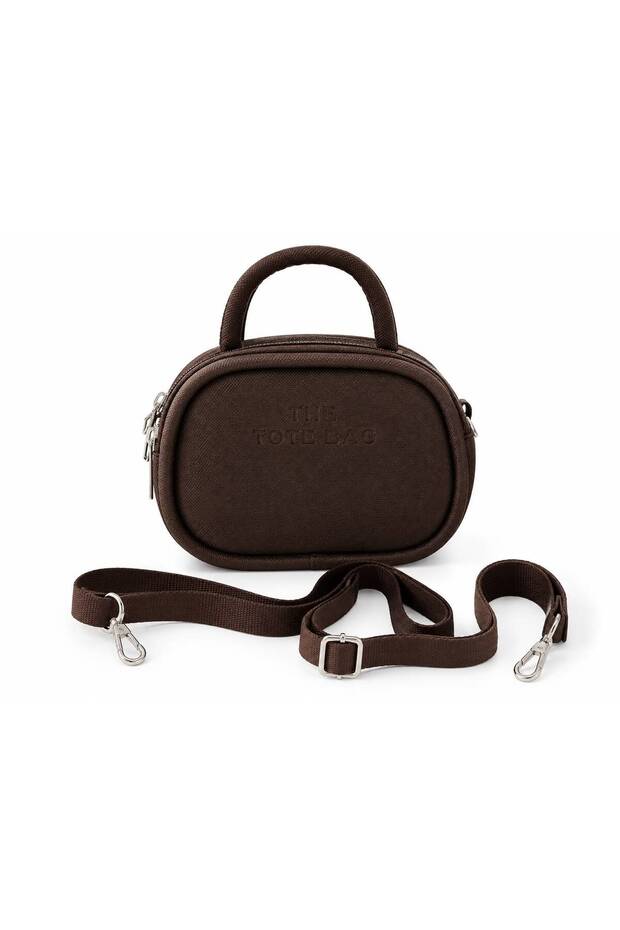 Women's Mini Shoulder and Hand Bag Set with Double Compartments, 3-Piece Set, Brown Black Cream