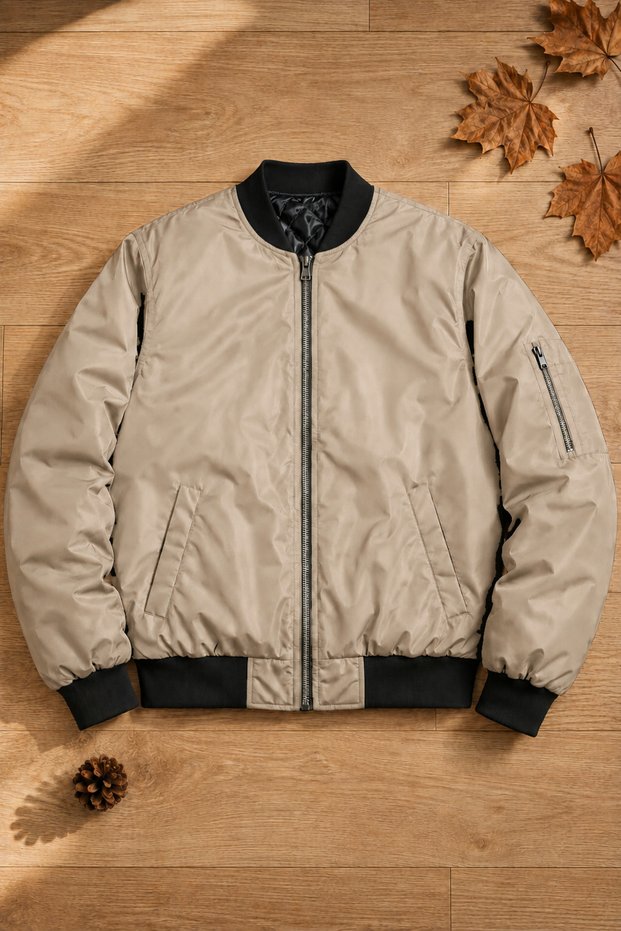 Quilted Lined Bomber Jacket with Zipper Pockets