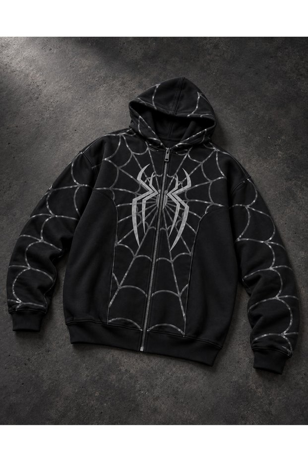 Spider Man Printed / Spider Patterned Trendy Streetwear Zippered Cardigan / Streetwear Y2K