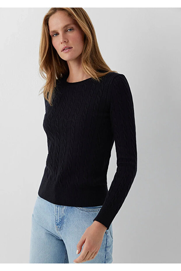 M1710910 Twirl Patterned Sweater Women's Sweatshirt Black