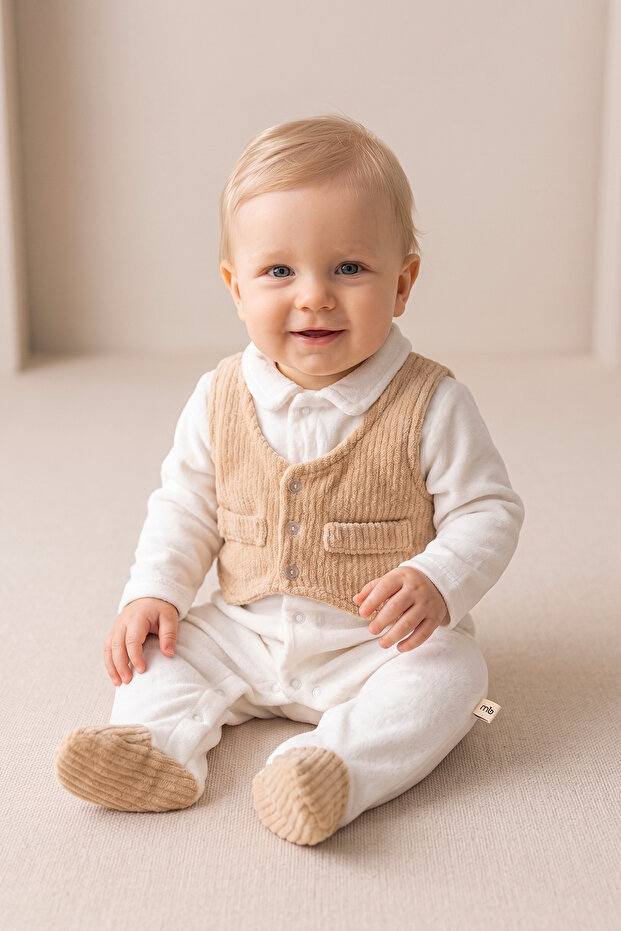 Self-Vest Velvet Winter Baby Boy Overalls