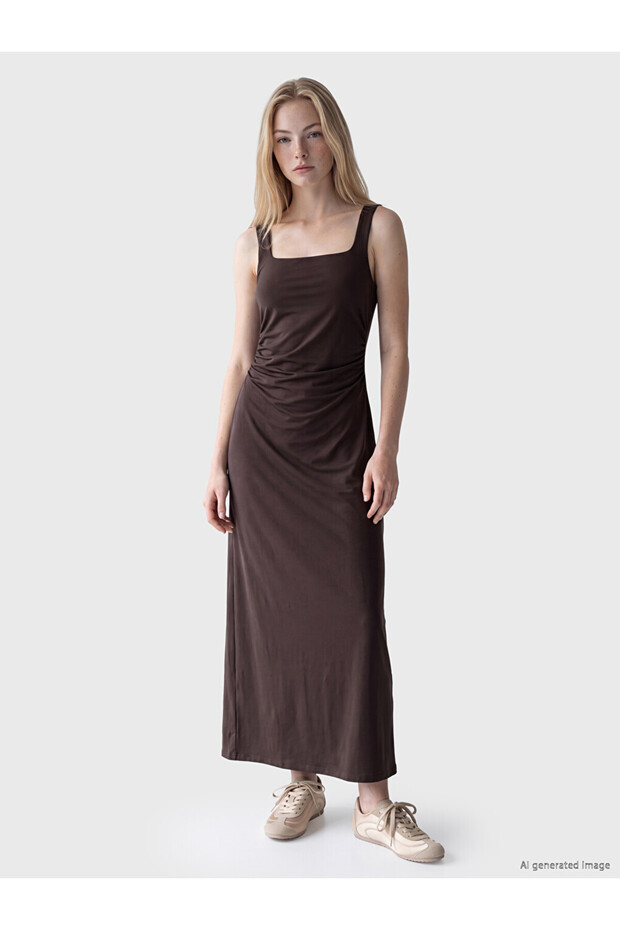 I Kare Roba Collar Gathered Bodycon Dress from Freezen Store