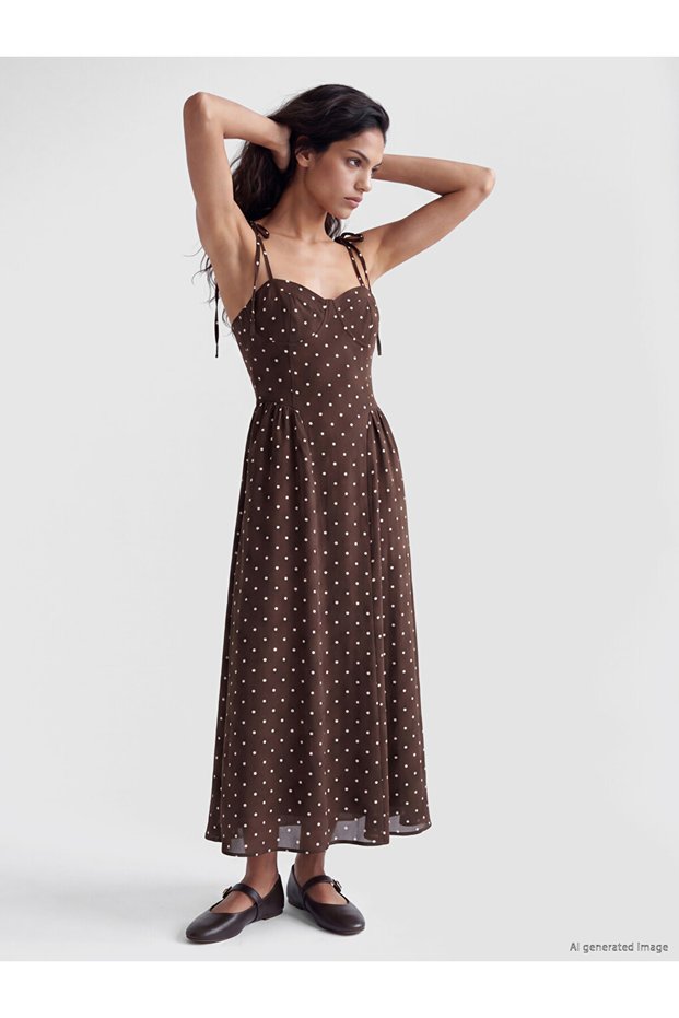 Peak New Season Brown Collar Polka Dot Dress with String Straps.