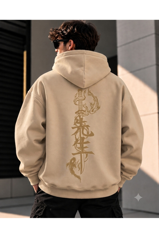 Dragon and Sword Printed Oversize Hoodie
