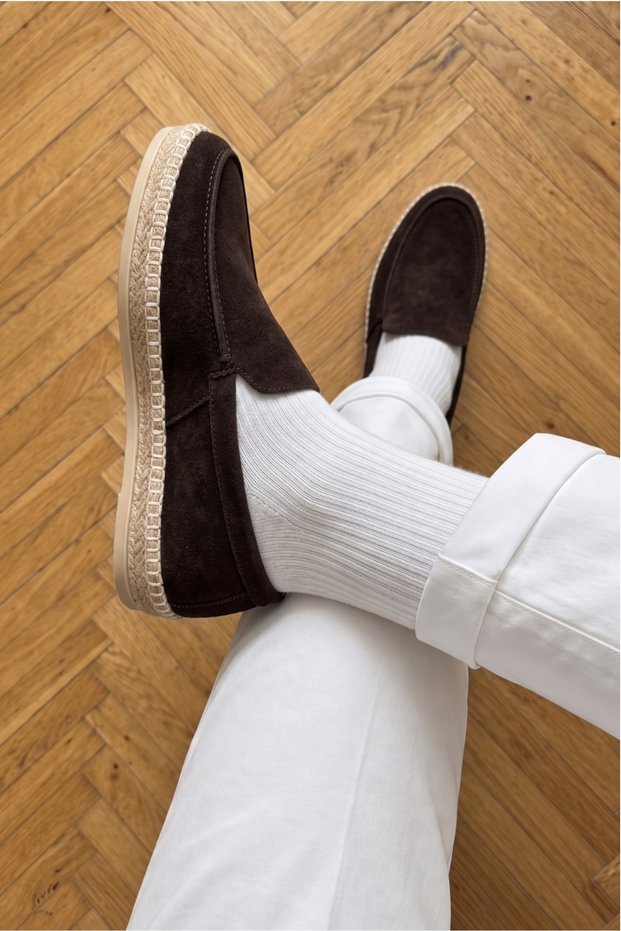 Radal Suede Look Genuine Leather Inner Lining Straw Sole Men's Brown Loafer Shoes