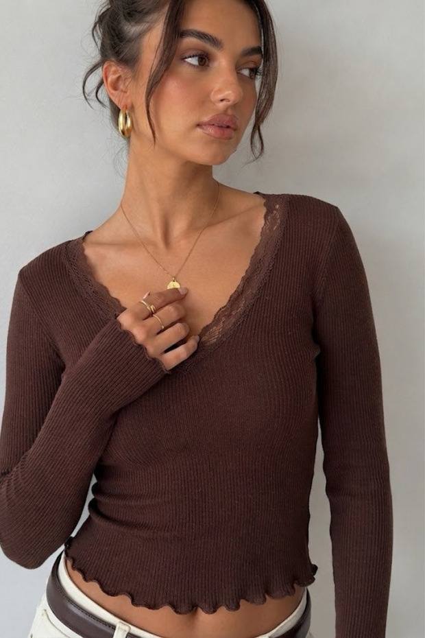 Women's V-Neck Lace Detailed Knitwear Sweater