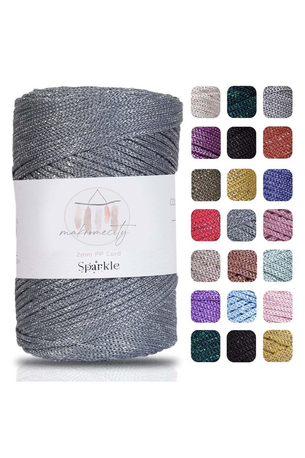 Premium Glittery 200 Gr Polyester Macrame Rope Gray 230 m Polyester Macrame Rope Supla Rope and Bag Thread
