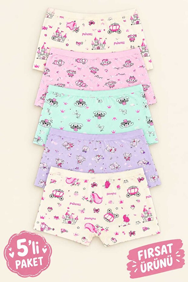 Girls' Lycra Mixed Patterned Cotton Boxer Briefs 5-Pack