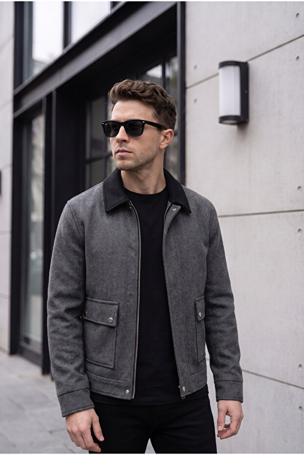 Torba Cep Contrast Collar Jacket/Mantle