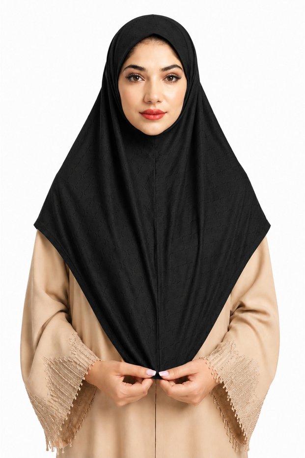 Linda One Piece Hijab for Women –Printed Mesh Fabric Islamic Hijab, Modest Muslim Headscarf, Size M