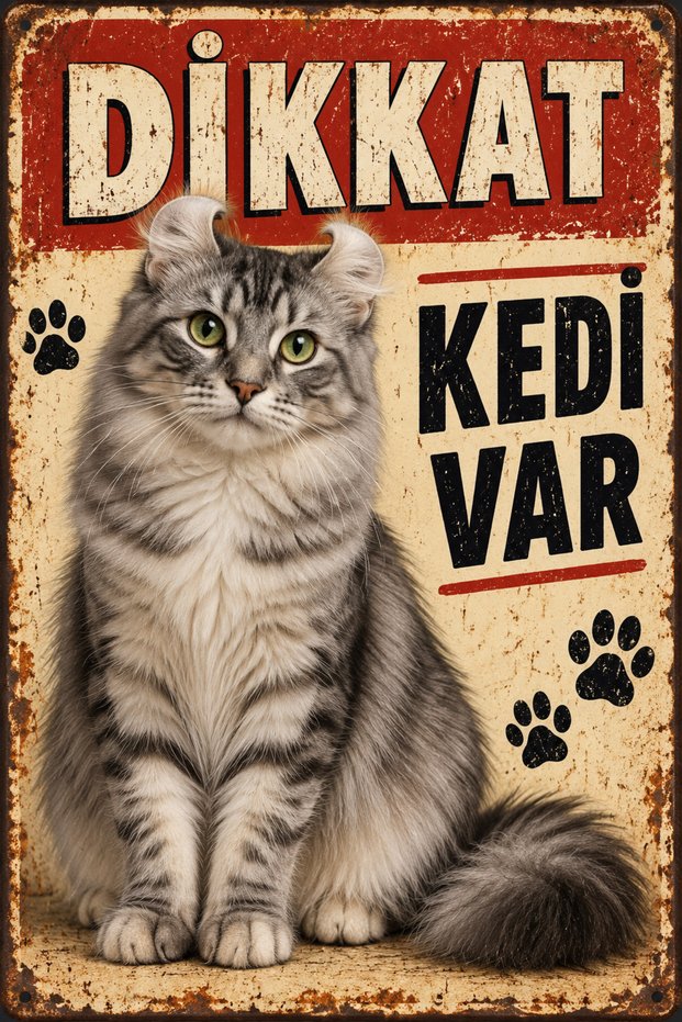 American Curl Caution Cat Is Present Retro Metal Wall Sign Decorative Plate 20X30Cm