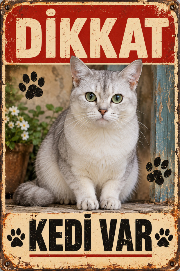 Burmilla Caution There Is a Cat Retro Metal Wall Sign Decorative Cat Sign 20X30Cm