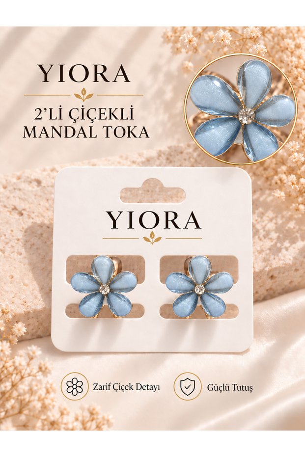 Set of 2 Floral Mini Hair Clips – Women's Hair Clips with Stones