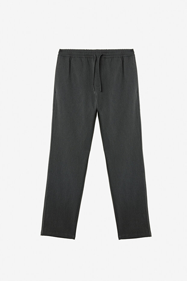 Vicks Men's Woven Comfortable Cut Anthracite Trousers with Elastic Waist and Laces