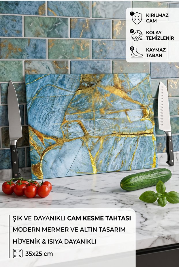 Artistic Design Non-Slip Footed Glass Cutting Board with Nature View, Heat Resistant, 25X35 cm Size