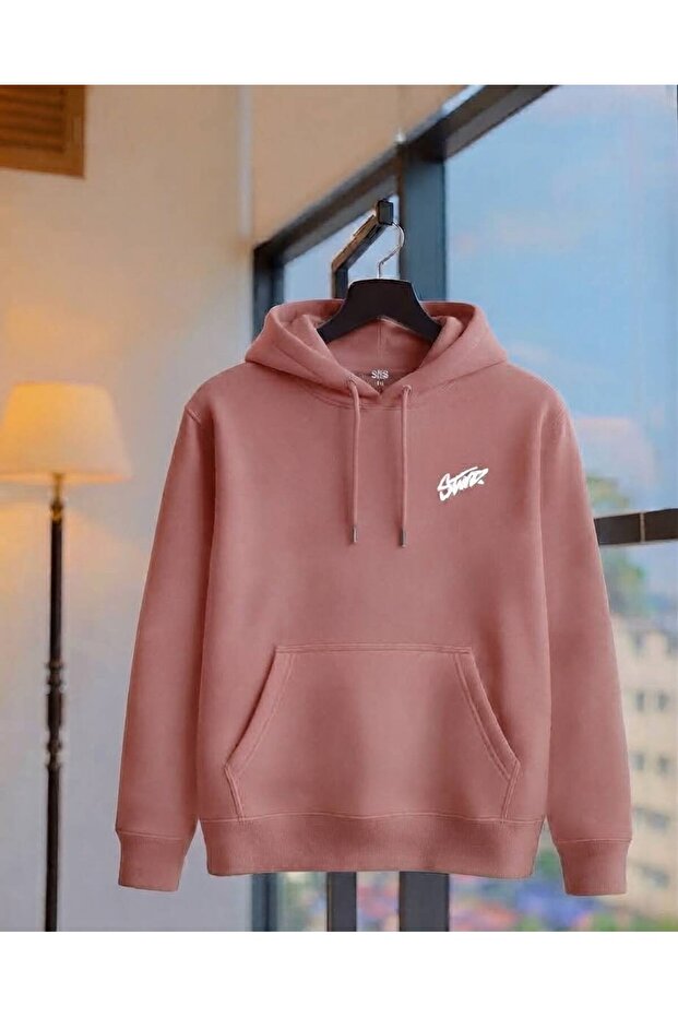 Unisex Oversize 3 Thread Yarn Printed Hooded Sweatshirt with Kangaroo Pocket