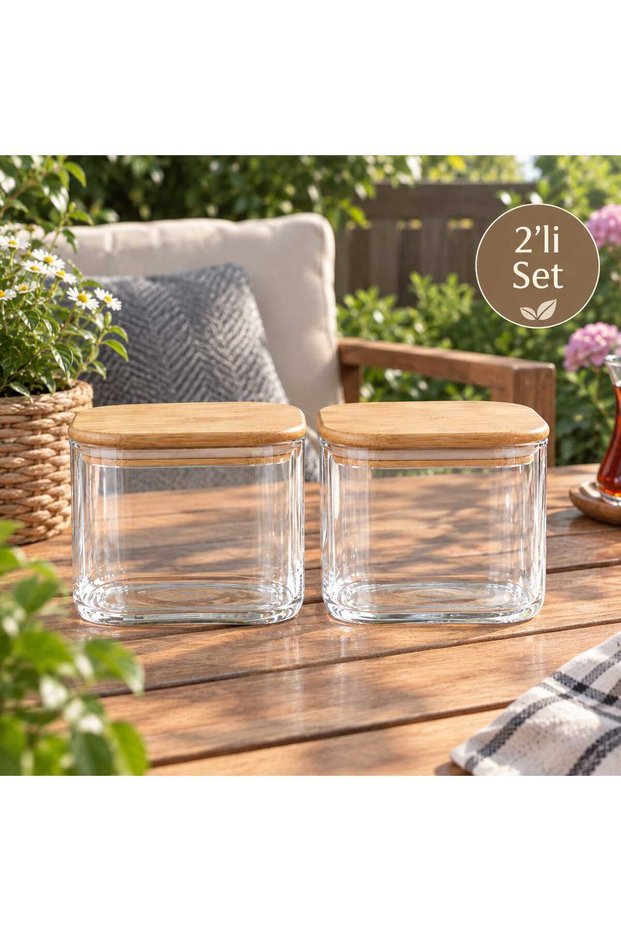 Set of 2 Borosilicate Glass Storage Containers with Bamboo Lids - Vacuum Air-Tight Breakfast, Spice, and Food Jars