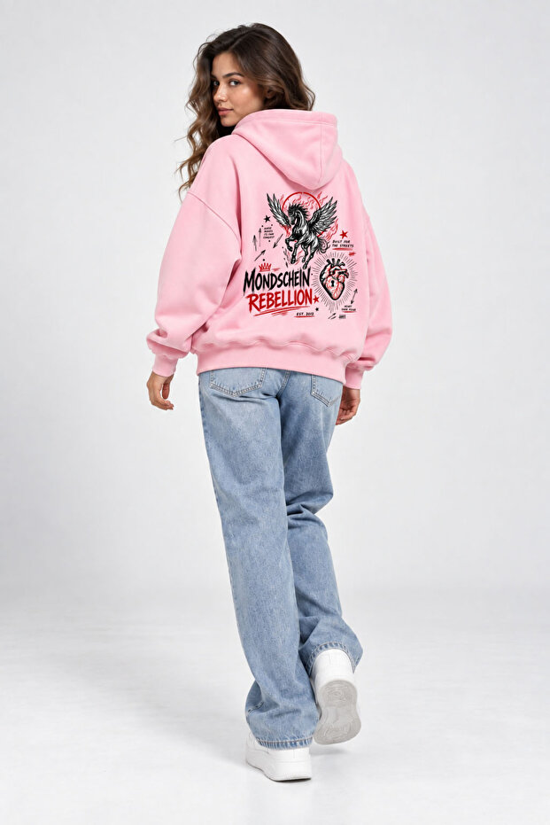 Unisex Women's and Men's Rebellion Design Text Printed Oversize 3 Thread Hooded Sweatshirt